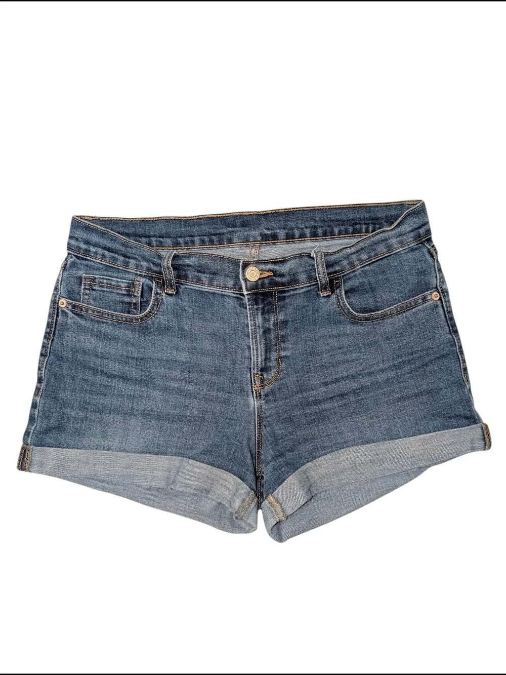 Old Navy Women's 6 Medium Blue Wash Denim Rolled-Hem The Drew Shorts